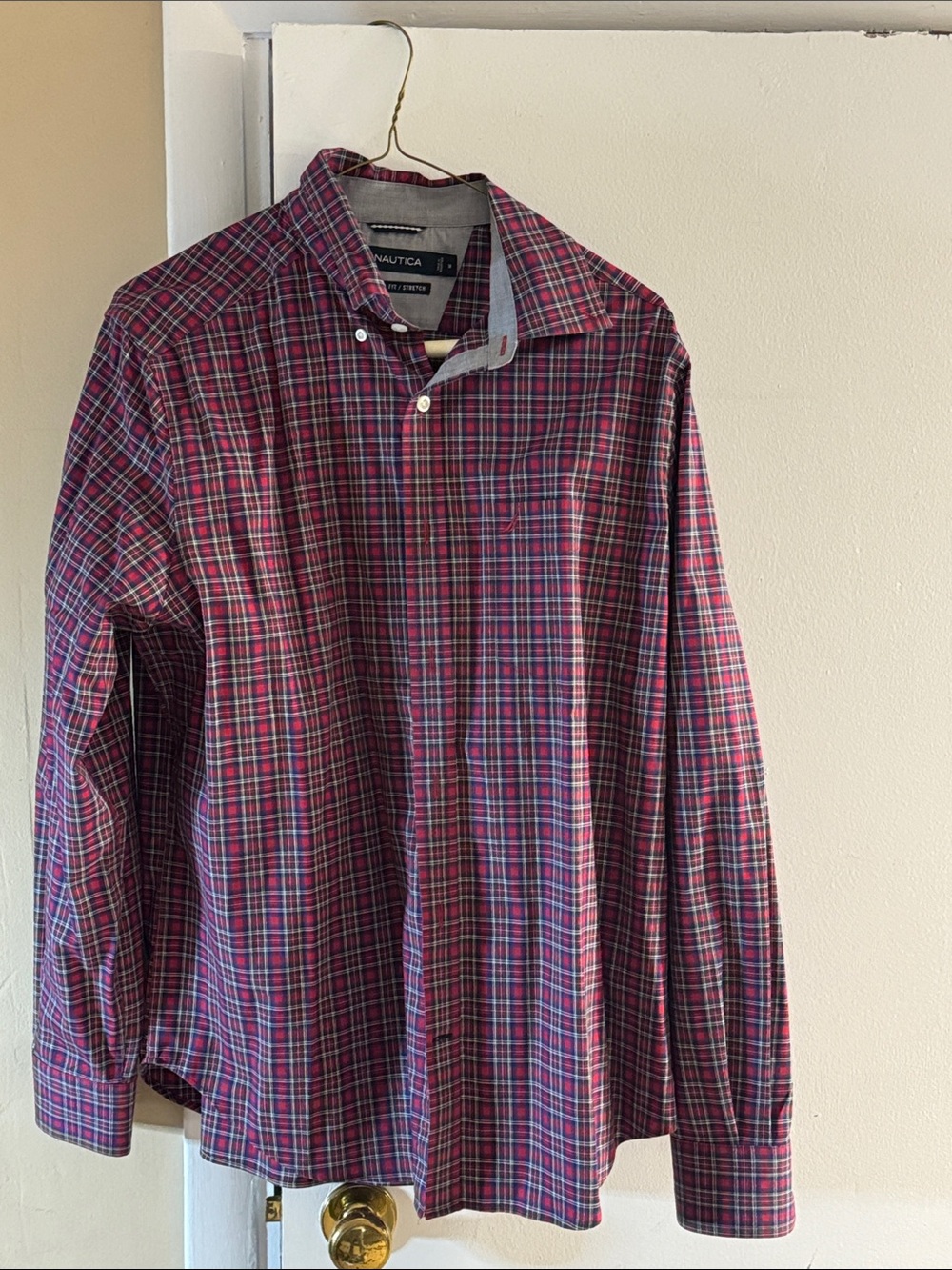 Nautica Men's Burgundy Plaid Button-Down Shirt